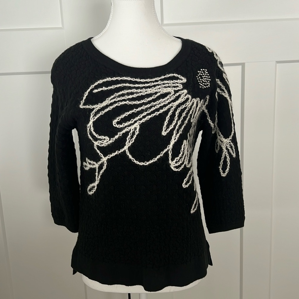 Anthropologie Field Flower Bloom Cashmere Blend 3/4 Sleeve Sweater Size S